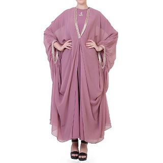 Double layered Designer dress abaya- Puce Pink